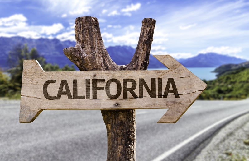 California State wooden sign with a paradise on background