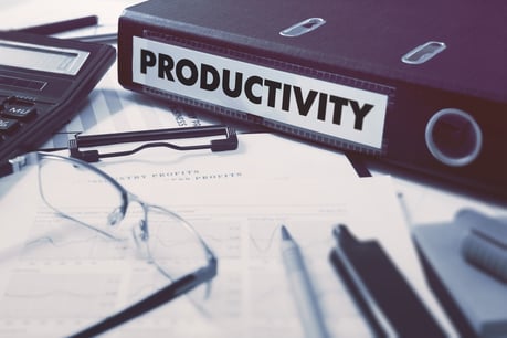 Productivity - Ring Binder on Office Desktop with Office Supplies. Business Concept on Blurred Background. Toned Illustration.